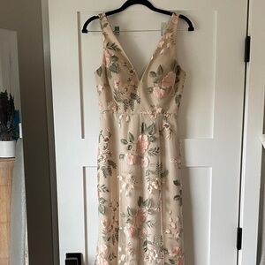 Jenny Yoo Blush Floral Embroidered Dress